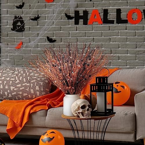 Giegxin 16 Pack 17 Inch Halloween Picks Black and Orange Glitter Berry Stem