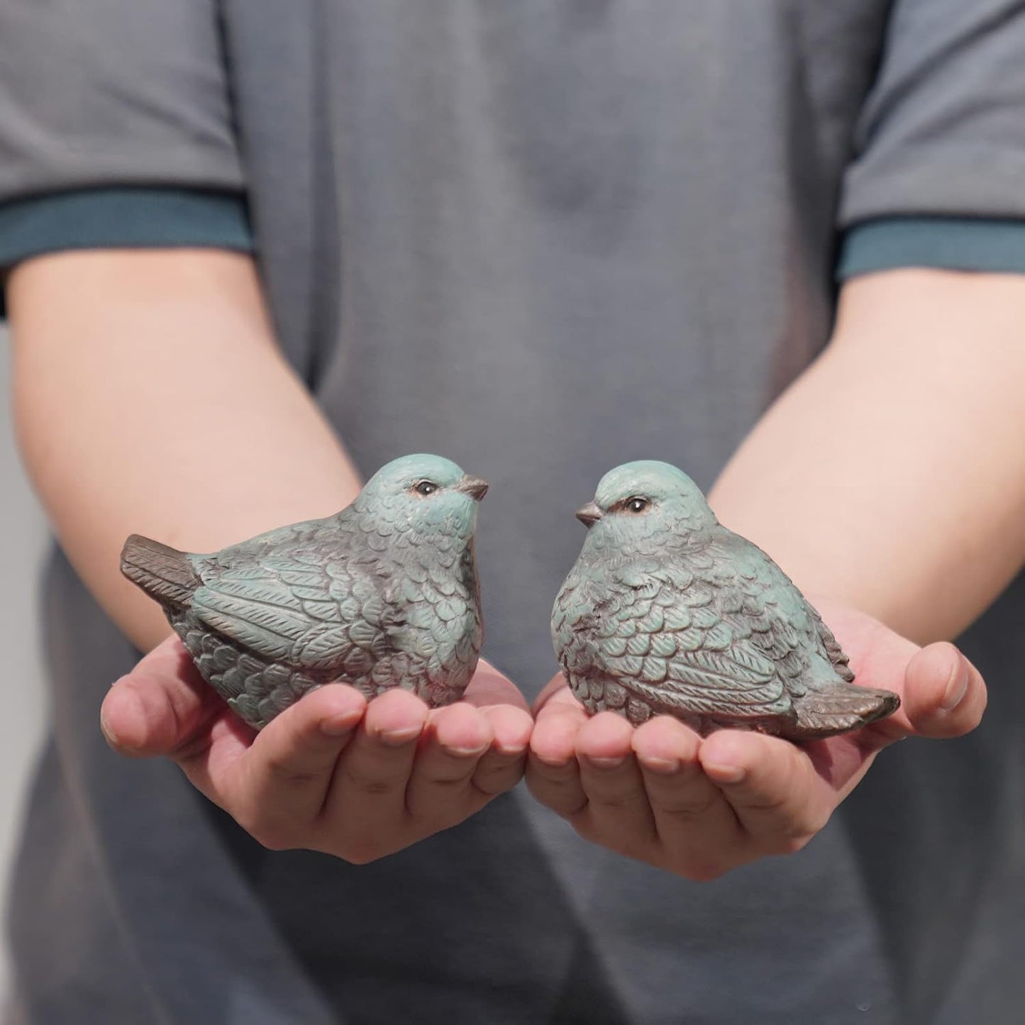 Bird Statues / Resin Bird Figurines Home Decor / Blue / Set of 2