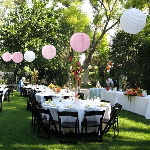 18Pcs Pink Light Pink White Paper Lanterns for Parties, 6” 8” 10” 12” Chinese Asian Hanging Round Paper Lanterns for Birthday Wedding Halloween Christmas Home Decor Party Decor