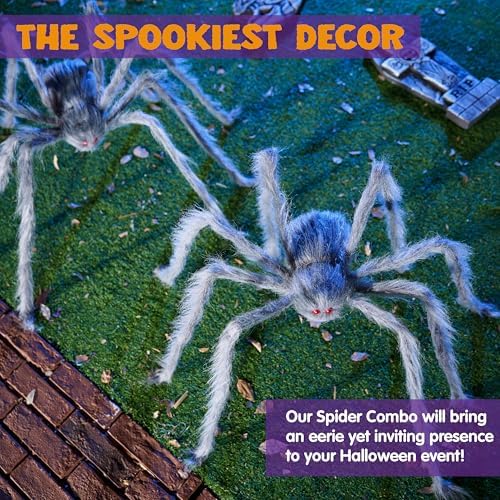 JOYIN 2 Pack 5 Ft Halloween Outdoor Decorations Hairy Gray Spider, Scary Fake Giant Large Spider Haunted House Props, Halloween Lawn Porch Yard Garden Tree Decorations Party Indoor Decor