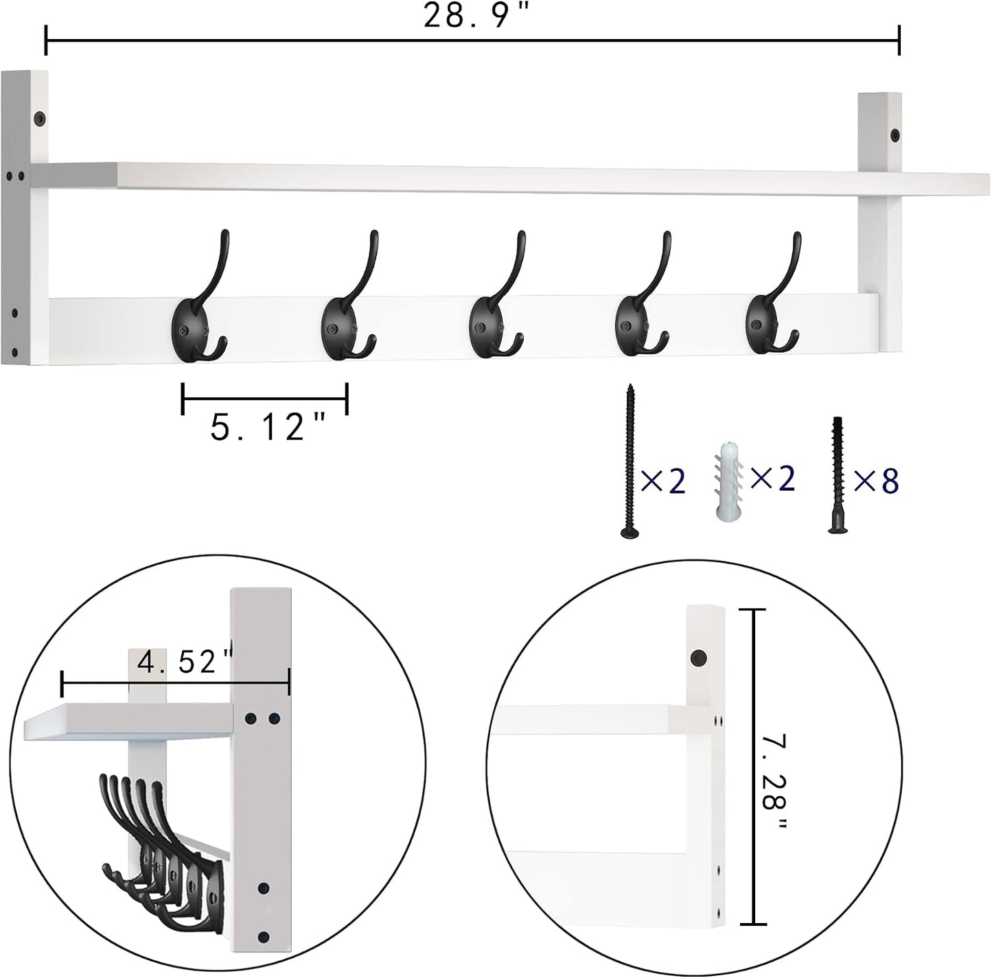 AMBIRD Wall Hooks with Shelf | Entryway Hanging Wood Coat Hooks | Wall-Mounted Rack with 5 Dual Hooks | Bathroom