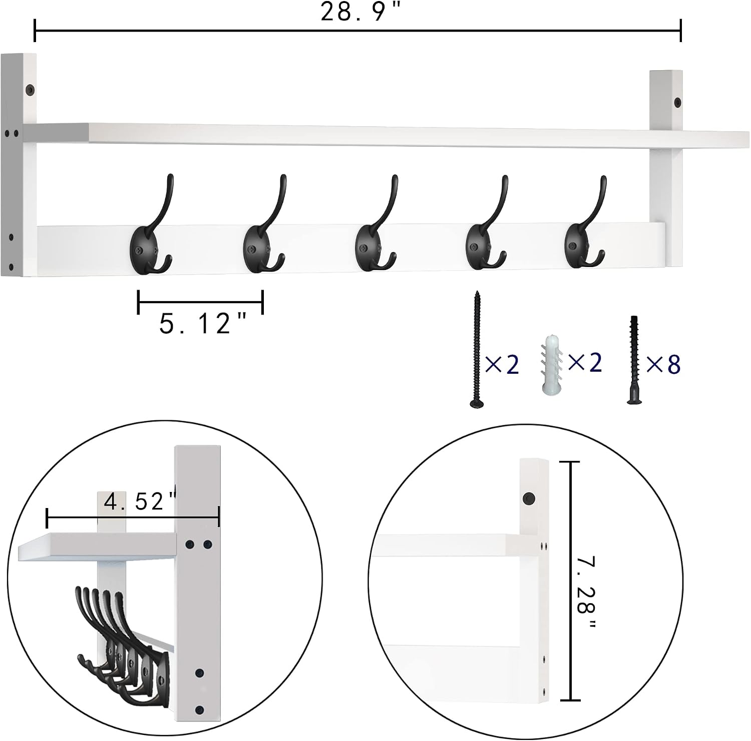 AMBIRD Wall Hooks with Shelf | Entryway Hanging Wood Coat Hooks | Wall-Mounted Rack with 5 Dual Hooks | Bathroom