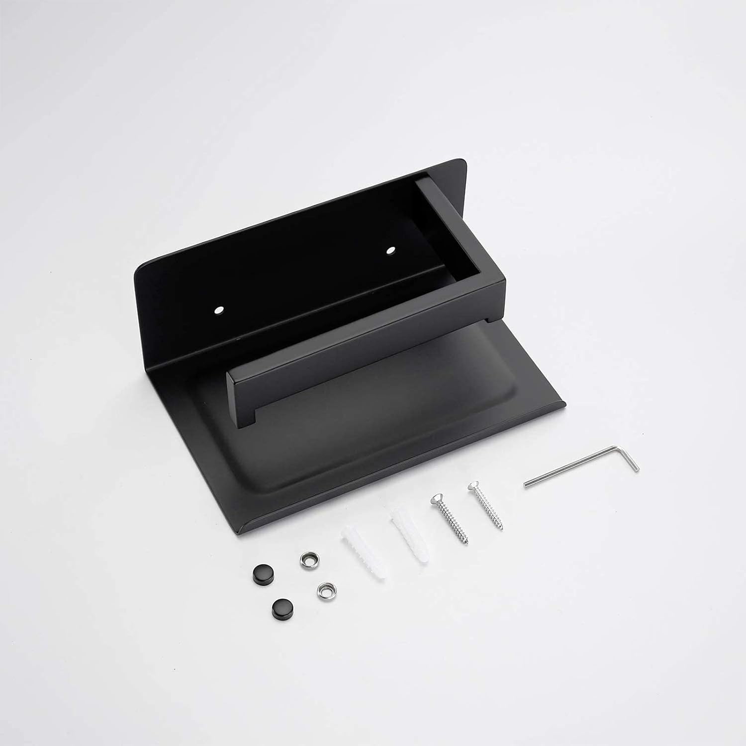 Nolimas Matte Black Toilet Paper Holder with Shelf, SUS304 Stainless Steel Bathroom Square, Modern Anti Rust Wall