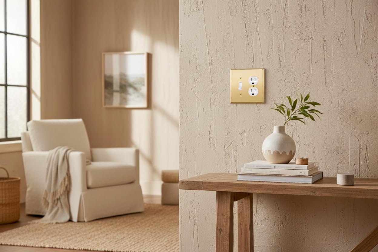Rio Salto STANDARD SIZE Metal Gold Combination Toggle Switch and Duplex Receptacle Metal Wall Plate Outlet Cover or