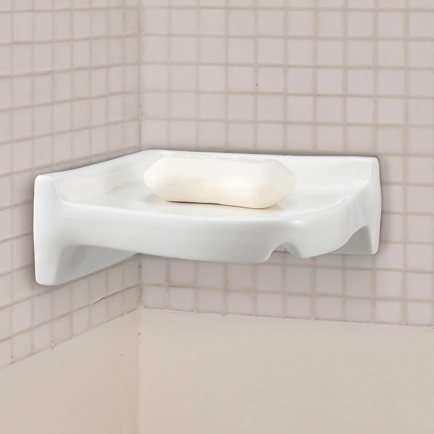 Ceramic Corner Soap Dish for Shower Wall Tile Ceramic Soap Holder Wall / White / 6.5 x 6.5 x 2.5