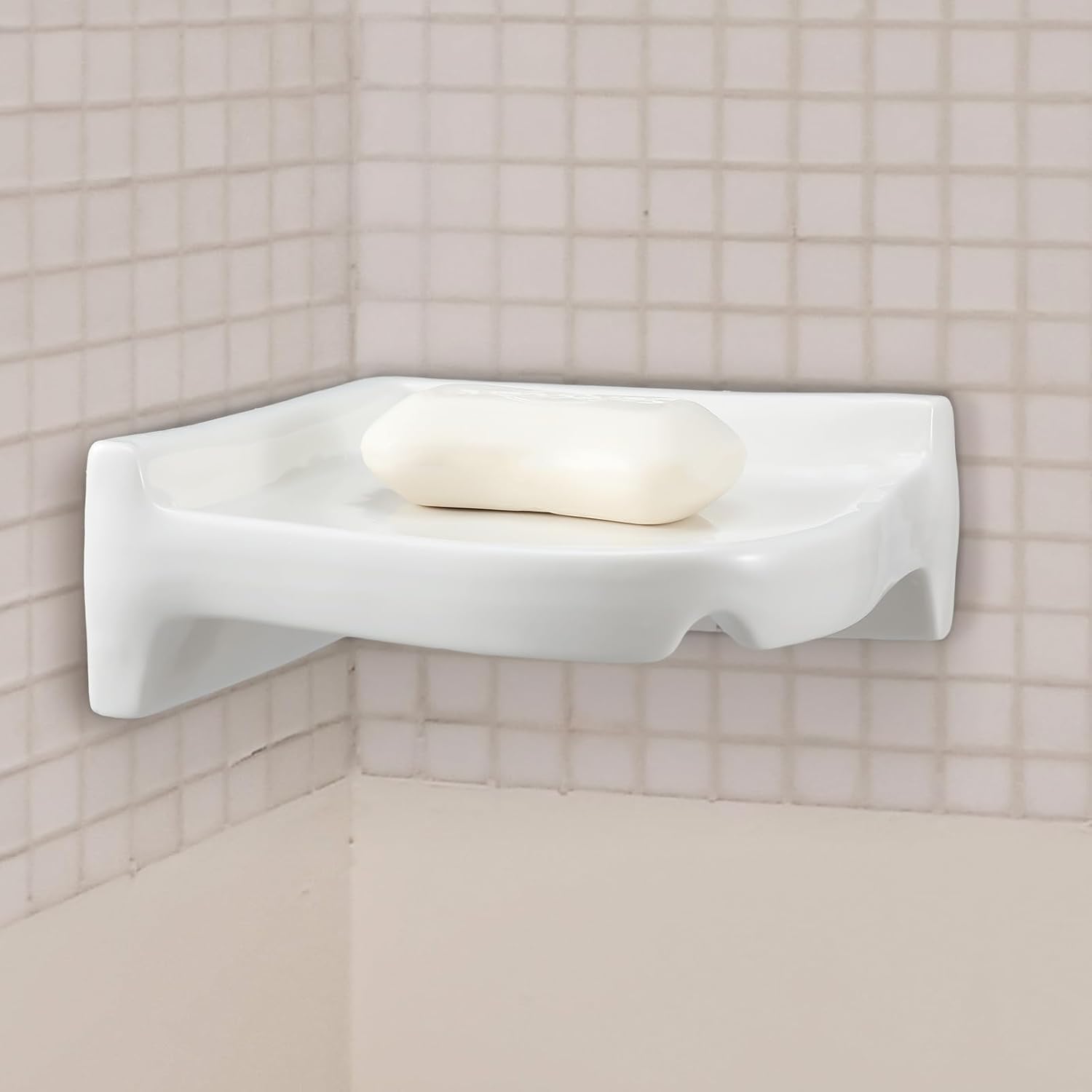 Ceramic Corner Soap Dish for Shower Wall Tile Ceramic Soap Holder Wall / White / 6.5 x 6.5 x 2.5