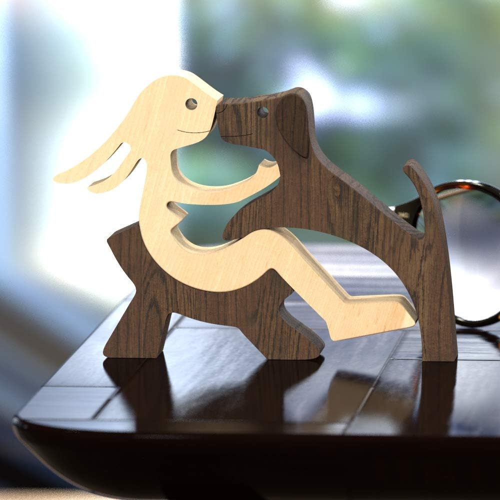 Handmade Wooden Statue / Relaxing Woman and Dog