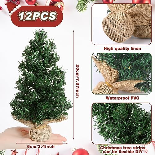 Yinder Tabletop 12 Pcs Mini Christmas Tree 7.87 Inch Artificial Mini Xmas Miniature Pine Christmas Tree with Linen Base for Xmas Holiday Decorations Indoor Home Kitchen Dining Table