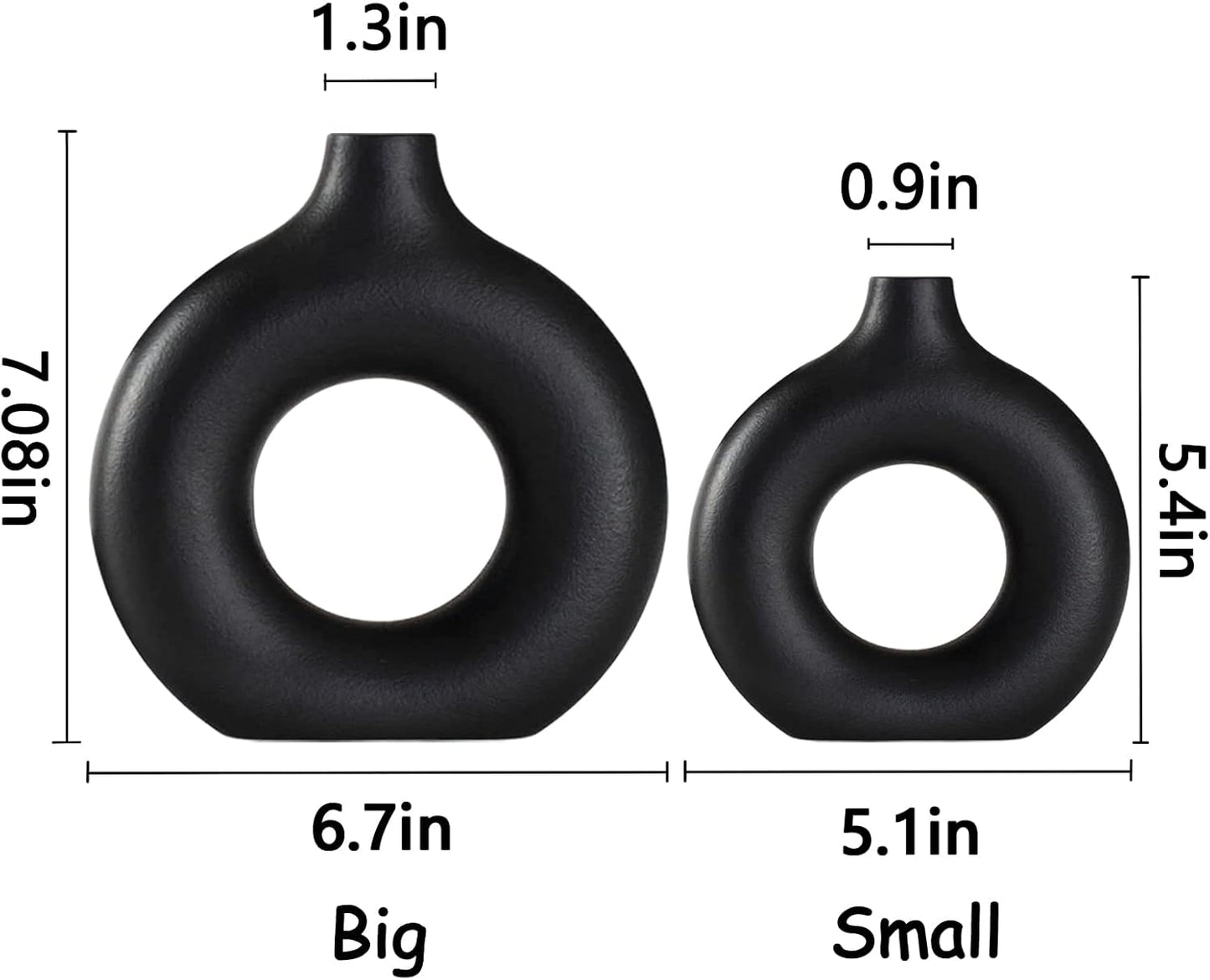 Ceramic Vase for Modern Home Decor / Black / Small + Big