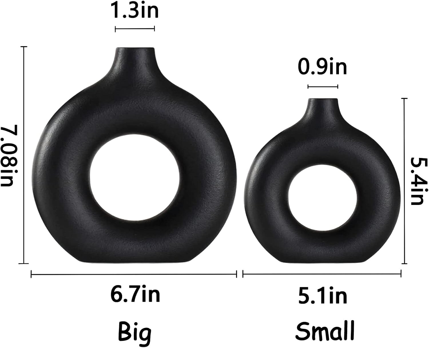 Ceramic Vases / Style for Pampas Grass Matte Ceramic Vase / Black / Small + Big / Set of 2