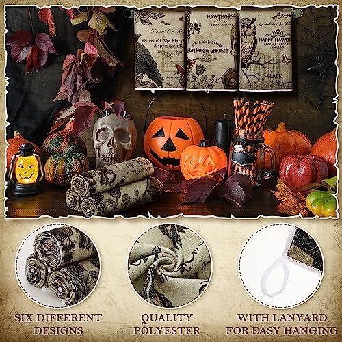 Ganeen 6 Pcs Halloween Kitchen Hand Towels Classic Gothic Vintage