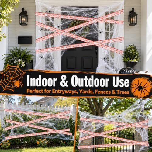 MAQIHAN 1100 Sqft Halloween Spider Webs - Outdoor Cobwebs 2PCS Caution Tape
