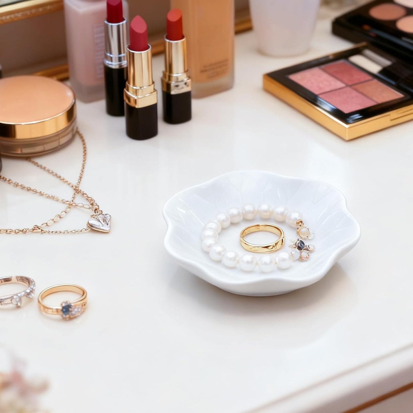 Ceramic Lotus Trinket Tray 4.5" Wedding Favor Bridesmaid Gift / White / Set of 30