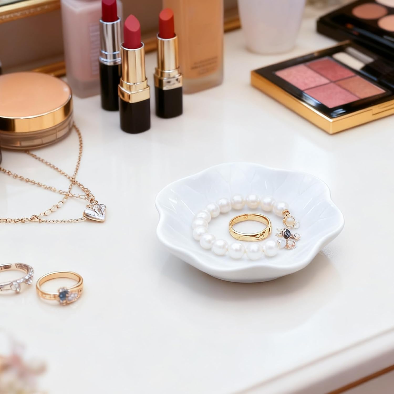 Ceramic Lotus Trinket Tray 4.5" Wedding Favor Bridesmaid Gift / White / Set of 30