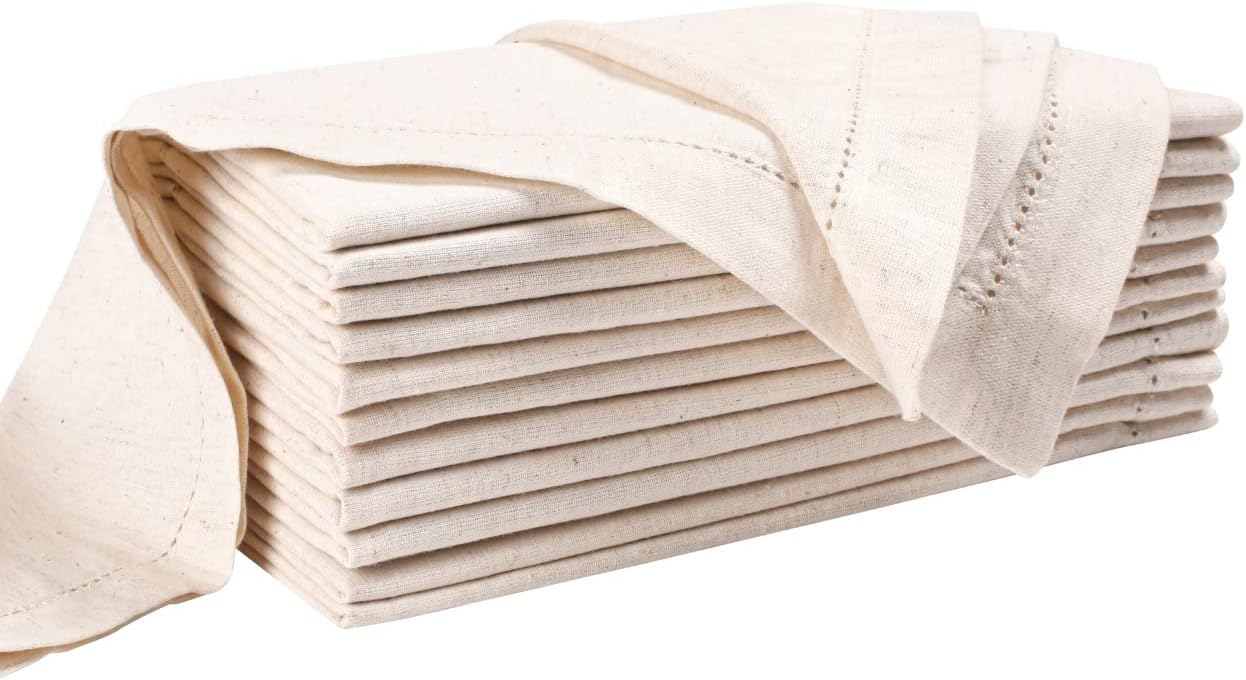 Lightnpro Flax Linen Napkins Set of 12 – Hemstitched Dinner Cloth Napkins, Washable and Reusable Natural Flax Napkins