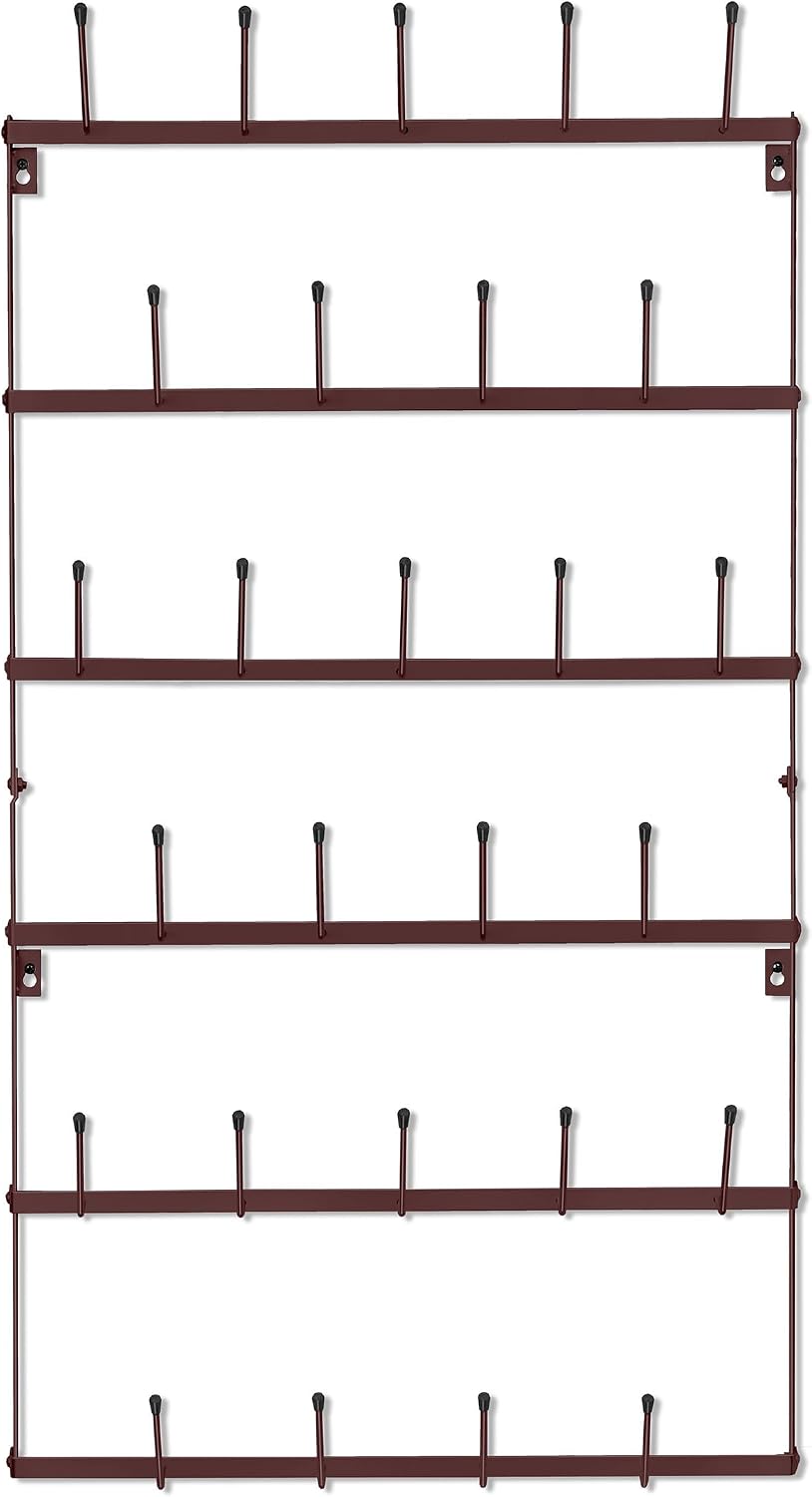 Sorbus Wall Mug Rack, Coffee Mug Display for Coffee Station (Large, Brown) | Rustic six-tier metal holder with hooks