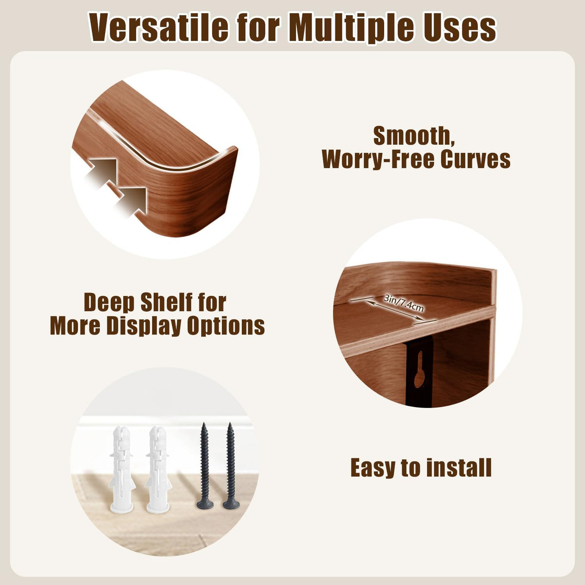 Coat Rack Wall Mount with Hidden Hooks, Wall Hooks with Shelf, Wall Key Holder Mount Wooden Shelf Entryway Hooks for