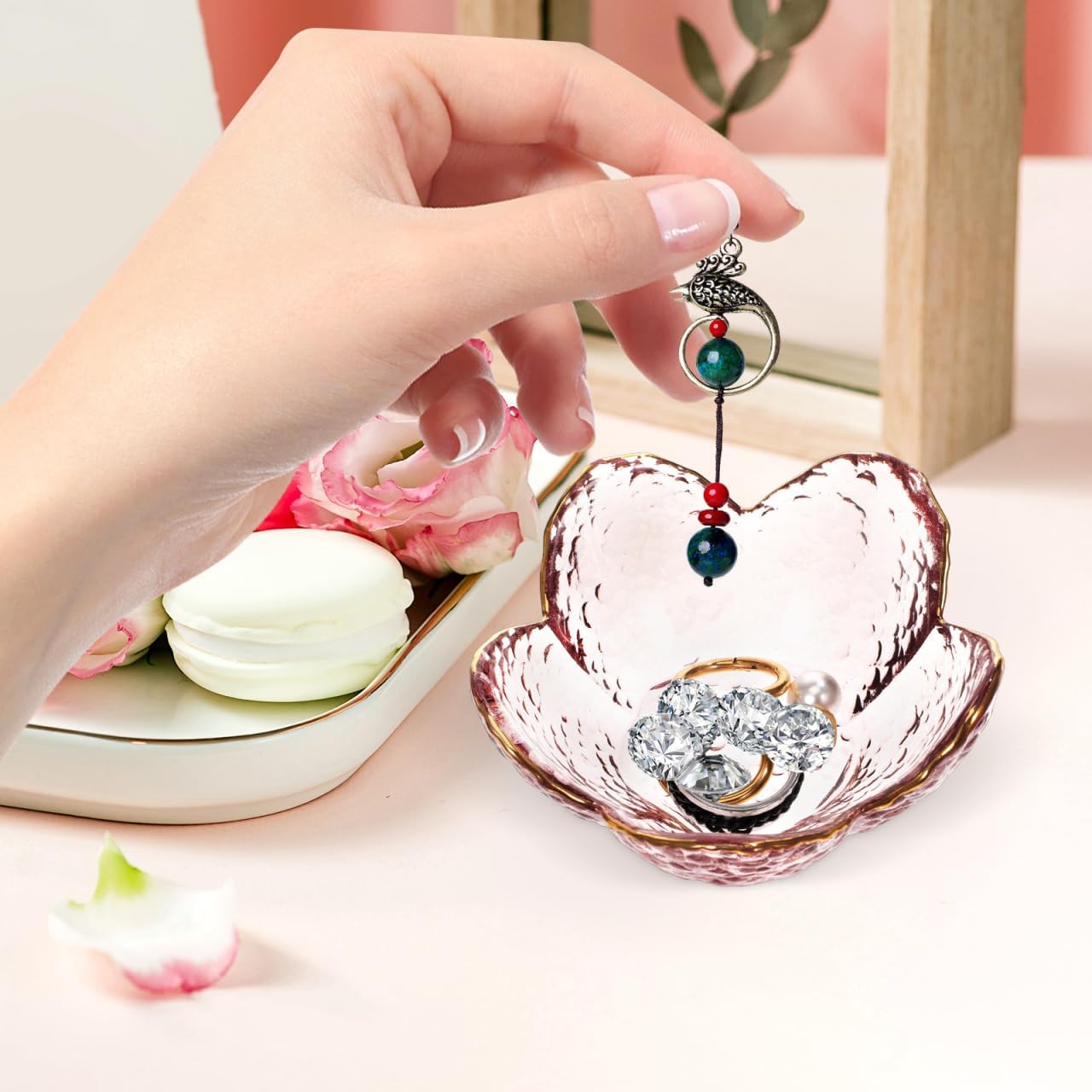 Cherry Blossom Decorative Trinket Bowl Small Jewelry and Candy Dish Elegant Glass Plate