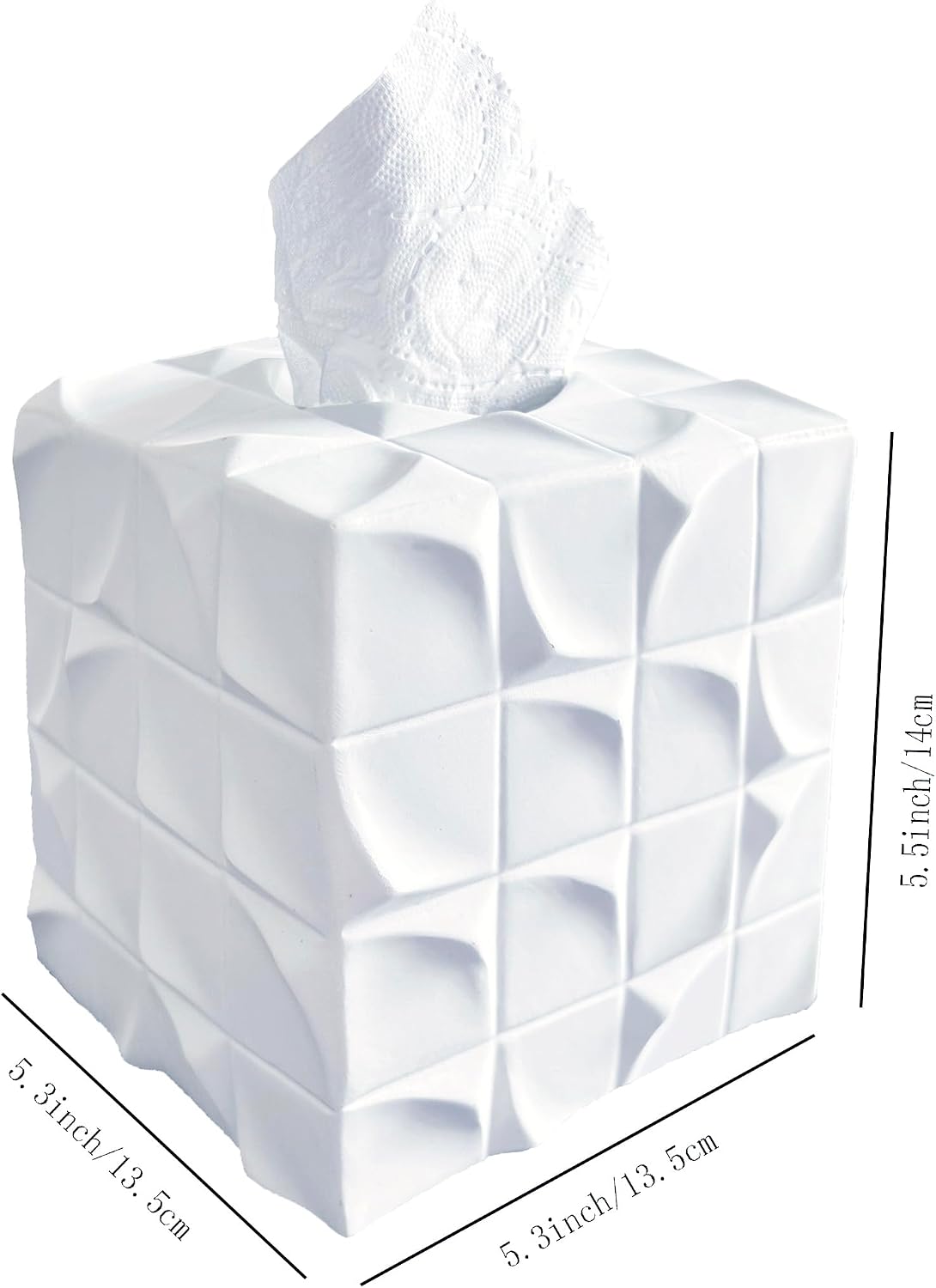 Square Tissue Box Cover Decorative Kleenex Box Holder / White