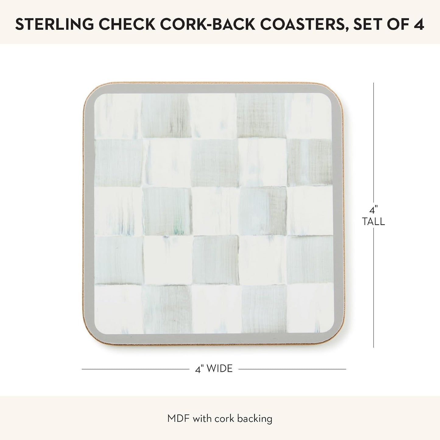 Square Cork-Back Coaster Set / Sterling Check / Gray / Set of 4