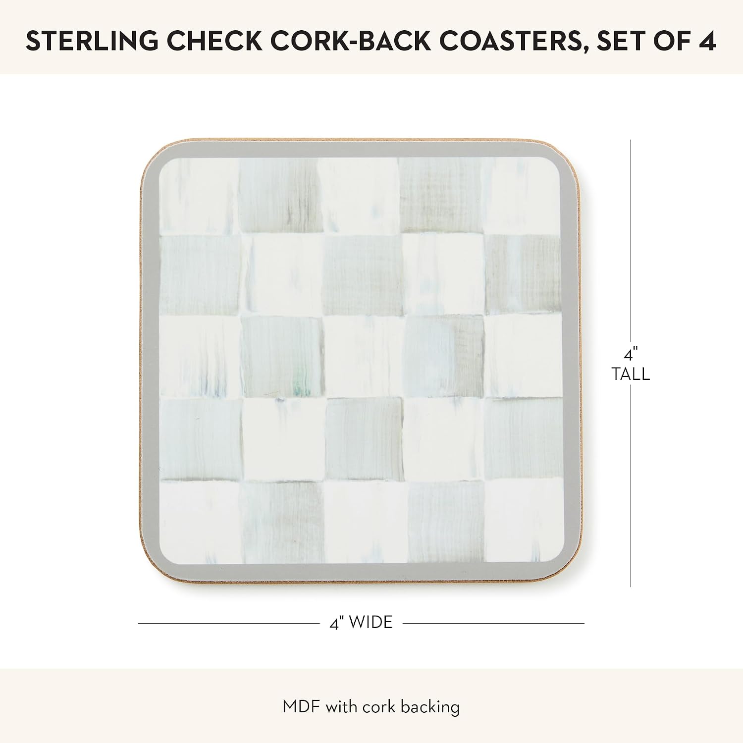 Square Cork-Back Coaster Set / Sterling Check / Gray / Set of 4