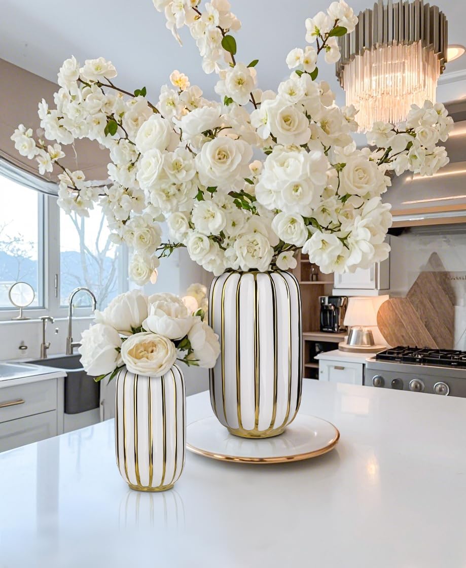 Gold Plated Lantern Ceramic Vase Home Decor Creative Design Porcelain / 11.02'' Tall-white