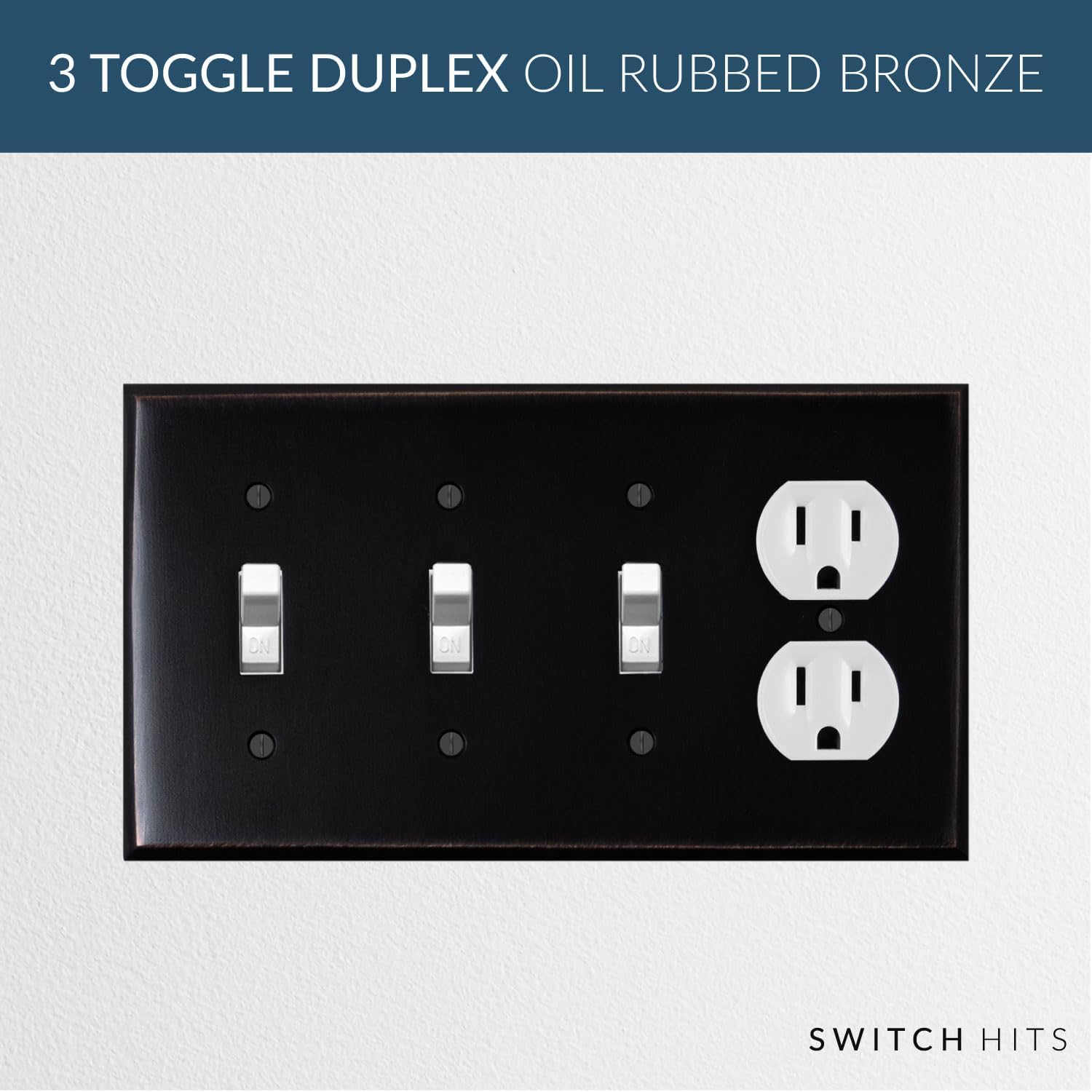 Triple Light Switch Plate Outlet Cover GFCI Decorative Wall Plate | 3 Toggle - 1 Duplex Oil Rubbed Bronze Electrical