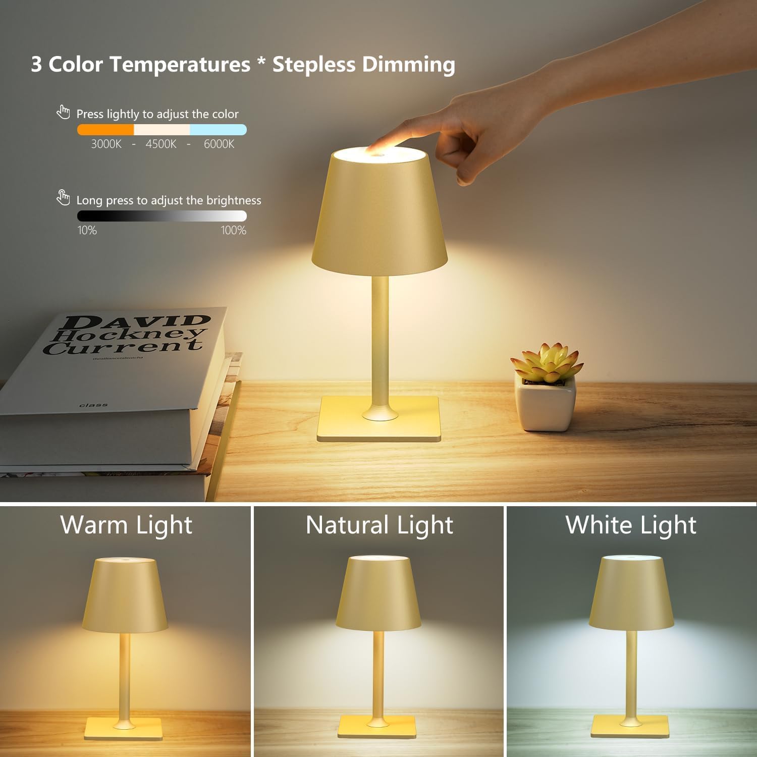 Fizrice Gold Rechargeable Table Lamp 4 Pack Portable Cordless Light