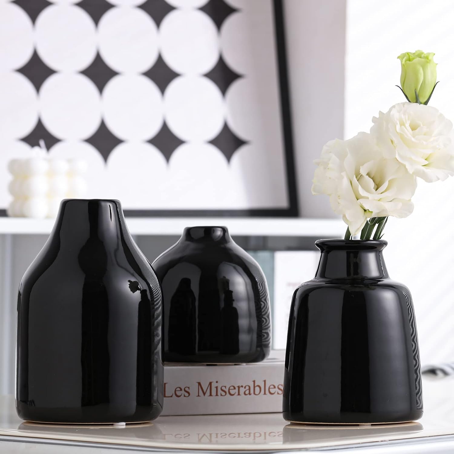 Black Small Vase for Modern Home Decor / 3 Vase Set- Black / Set of 3