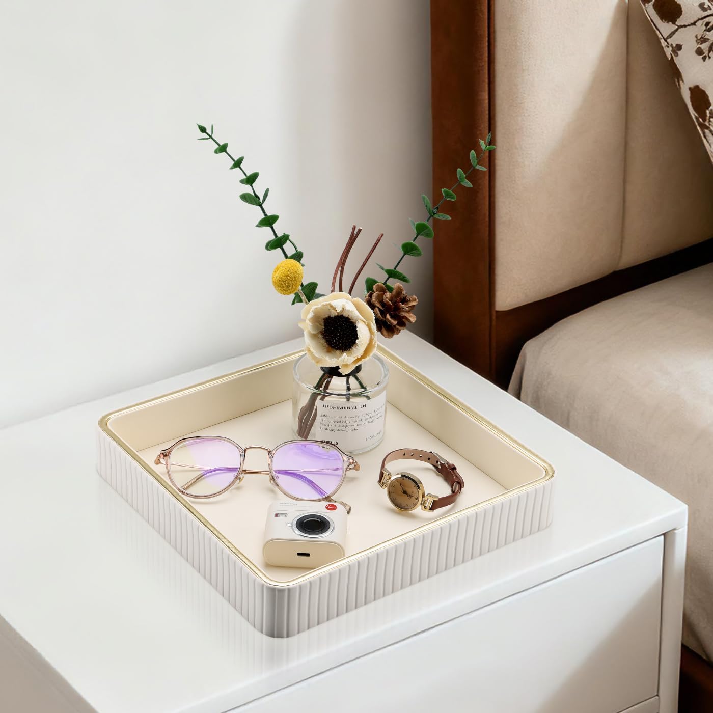 Leather Decorative Tray / Cream White