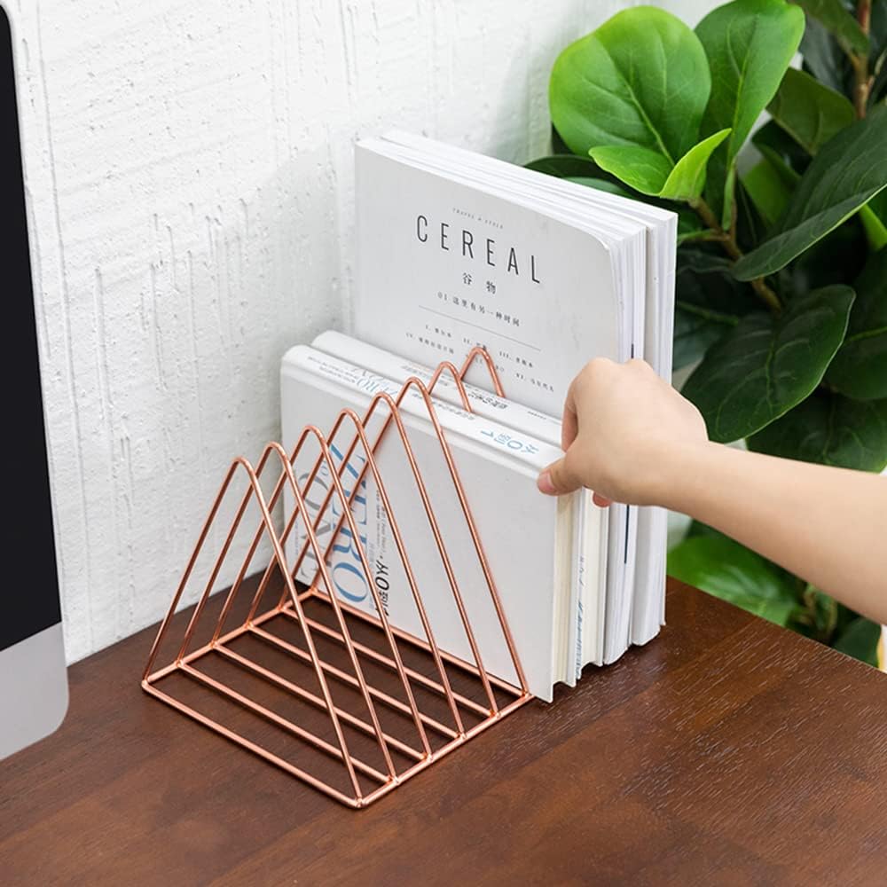 Sooyee 2 Pack Rose Gold Magazine Holder, 9 Slot Desktop File Sorter | Record Holder, Book Album Display Rack, Desktop