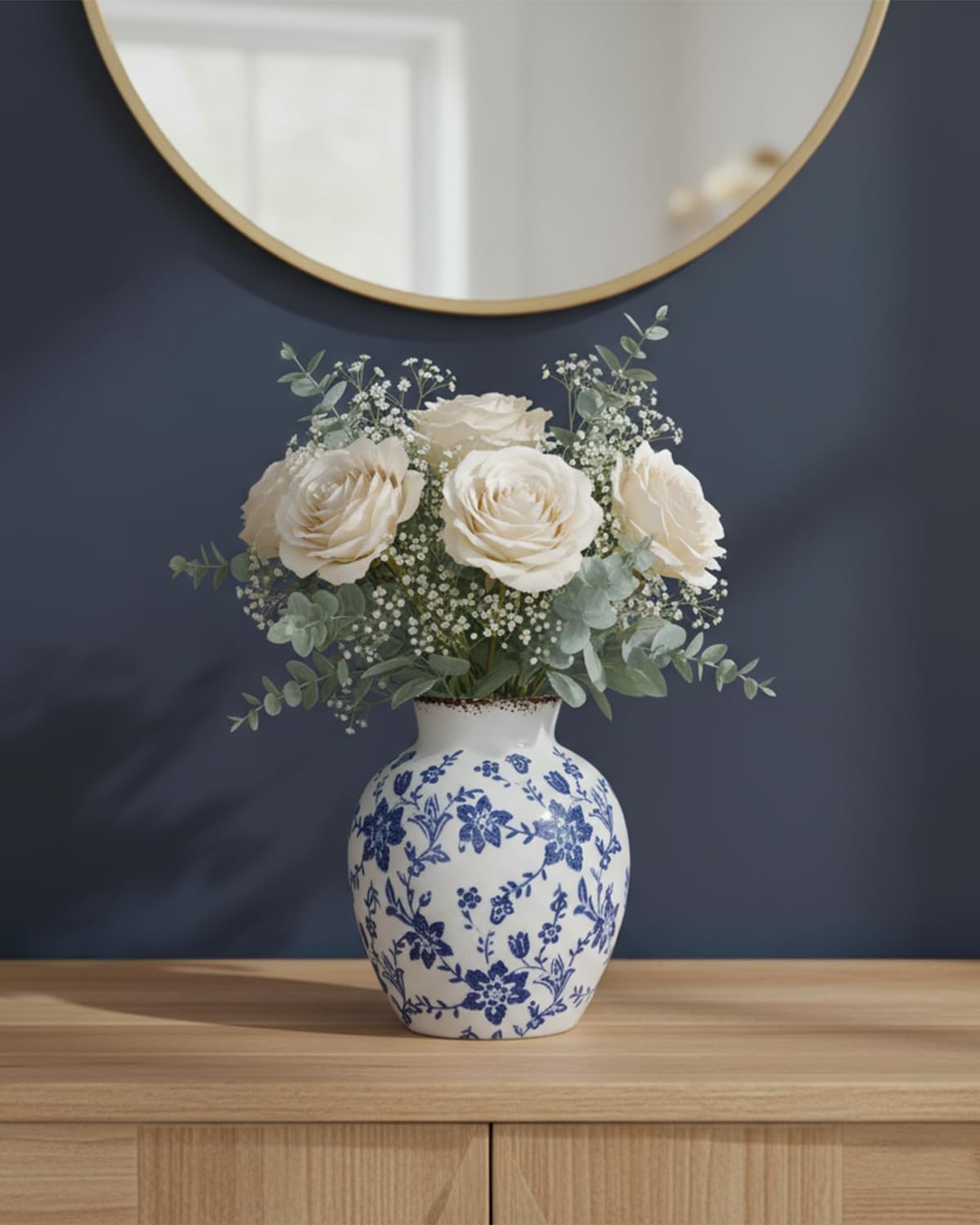 White Ceramic Vase / Blue02 / 6 Inch / Blue
