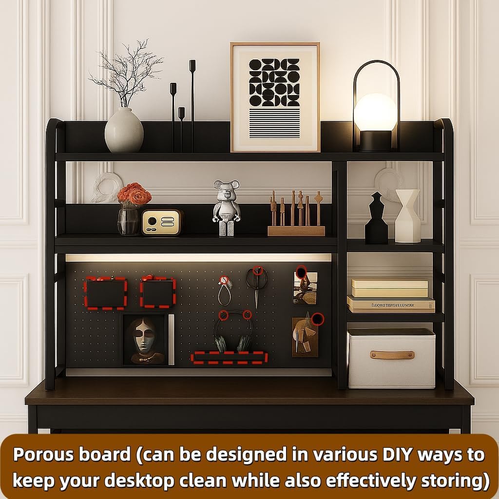 Desktop Bookshelf, pegboard Storage and Organization Rack, Dorm Desk Shelf, Desk Hutch, Desktop Storage for Office