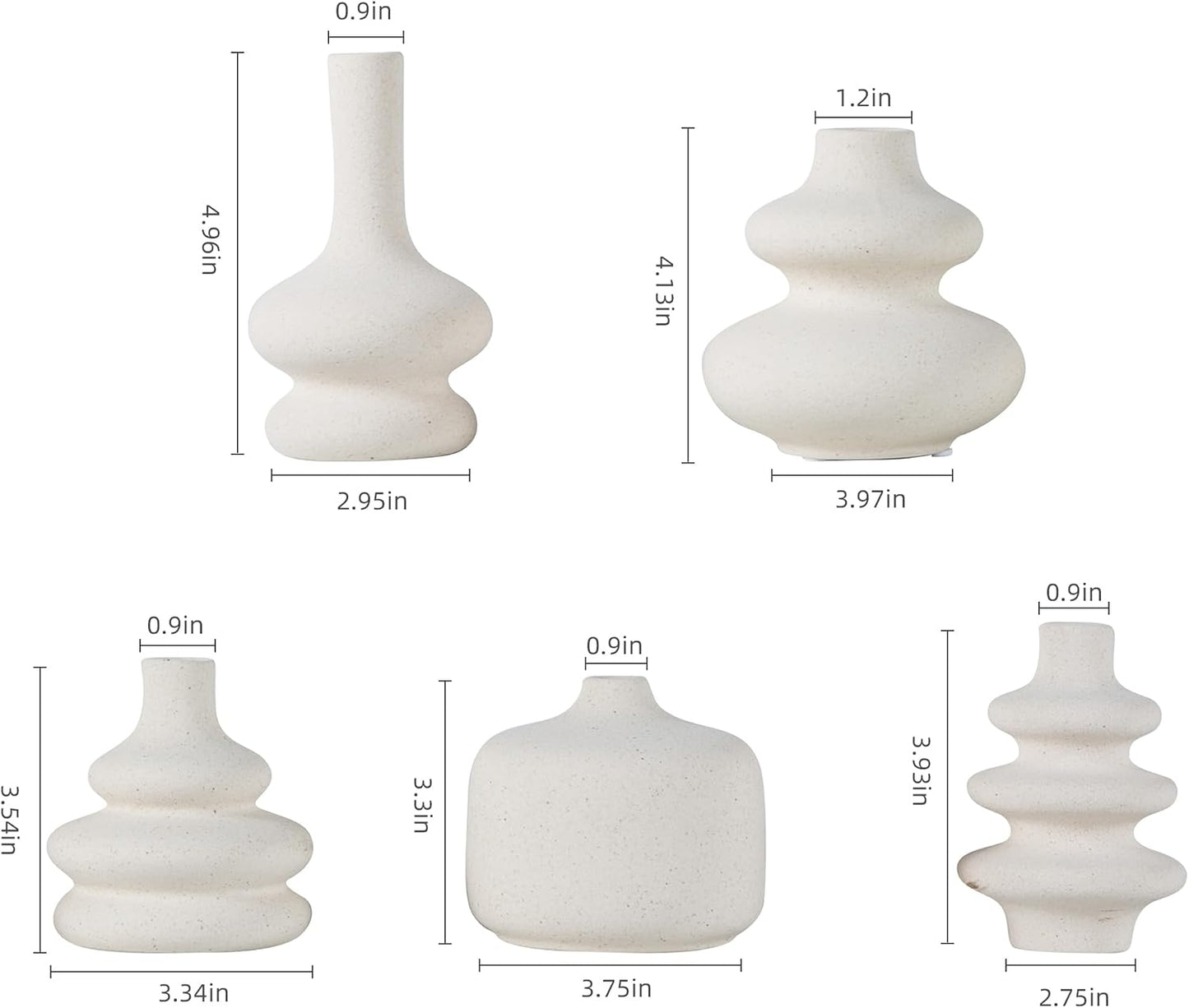 Small White Ceramic Vases / Matte White Vase / Set of 5
