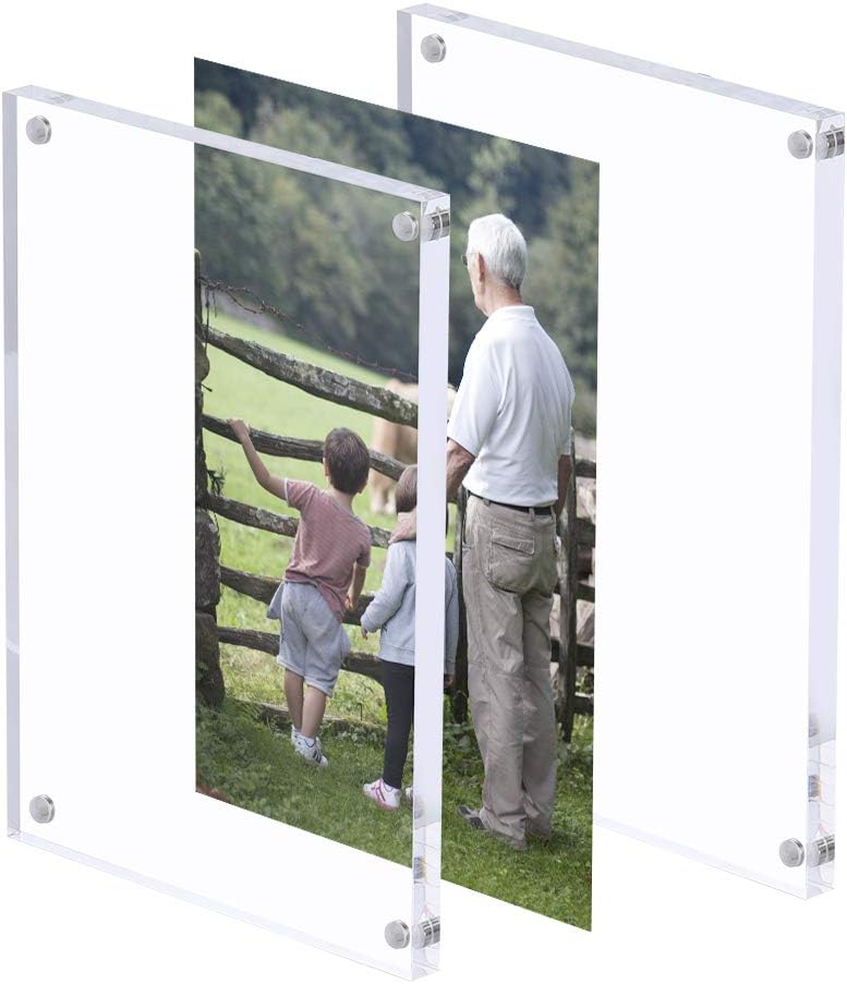 AMEITECH 5x7 Acrylic Photo Frame 2 Pack, Clear Magnetic Picture Frames, 10 + 10MM Thickness Stand in Desk or Table