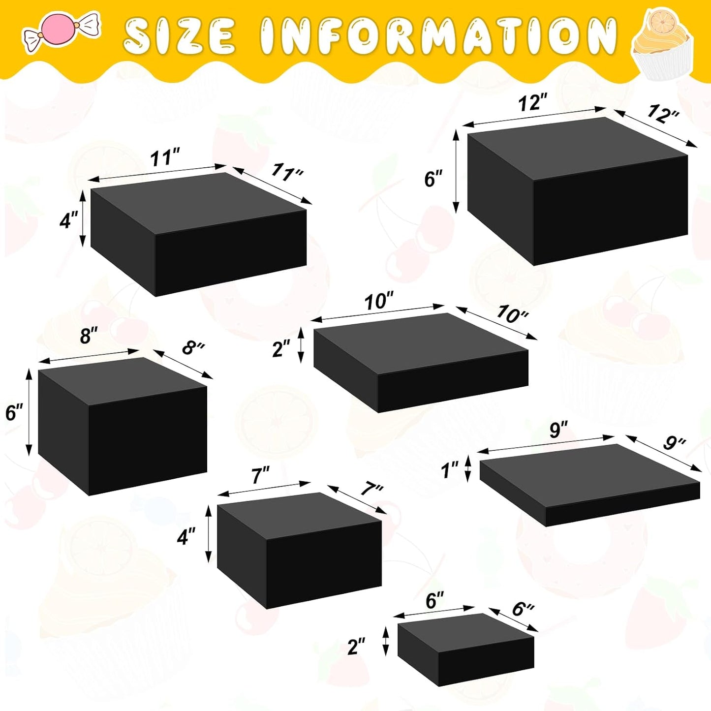 Large Buffet Risers Set " Acrylic Display Box Catering / Black / 6" To 12 / Square / Set of 7