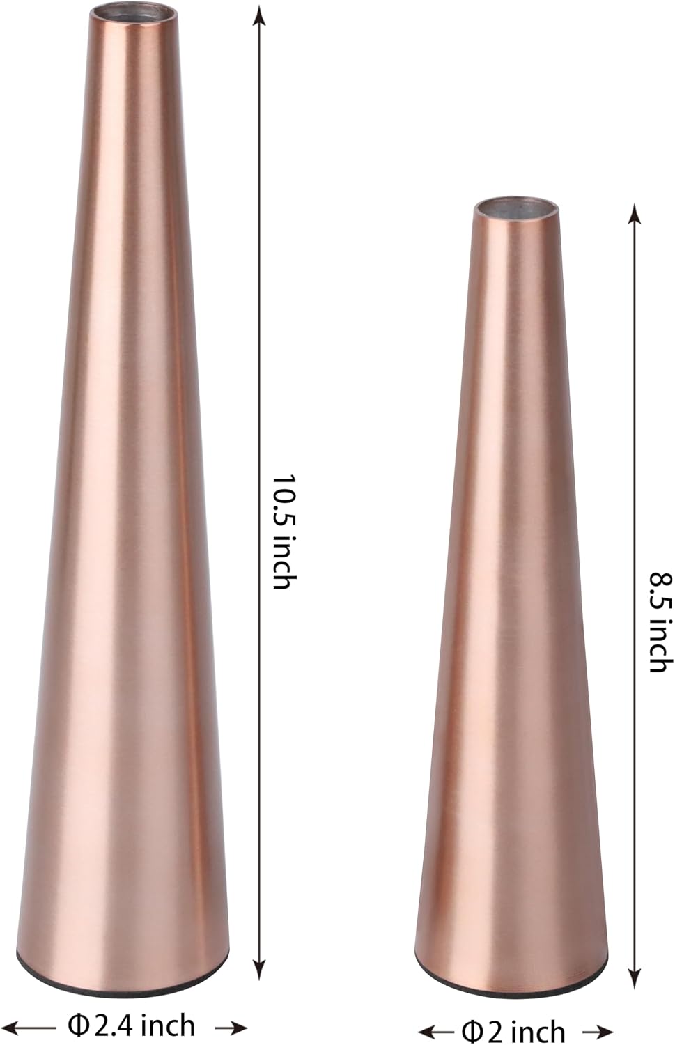 Vixdonos 10.5/8.5 inch Gold Metal Vase Small Dried Flower Vase Set of 2 Taper Vase for Wedding Table Centerpiece