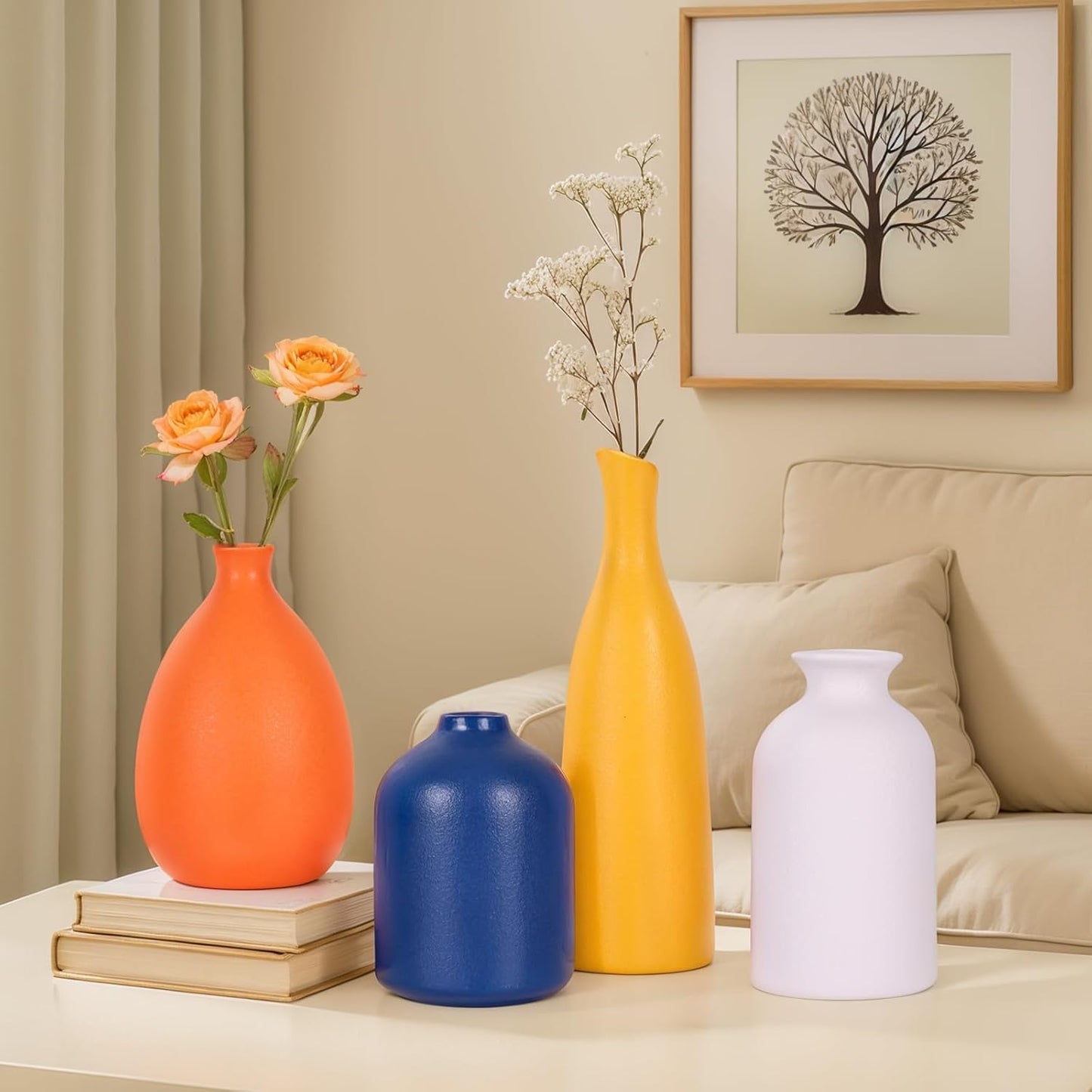Multi-Color Ceramic Small Bud Vases / Multicolor-a / White / Set of 4