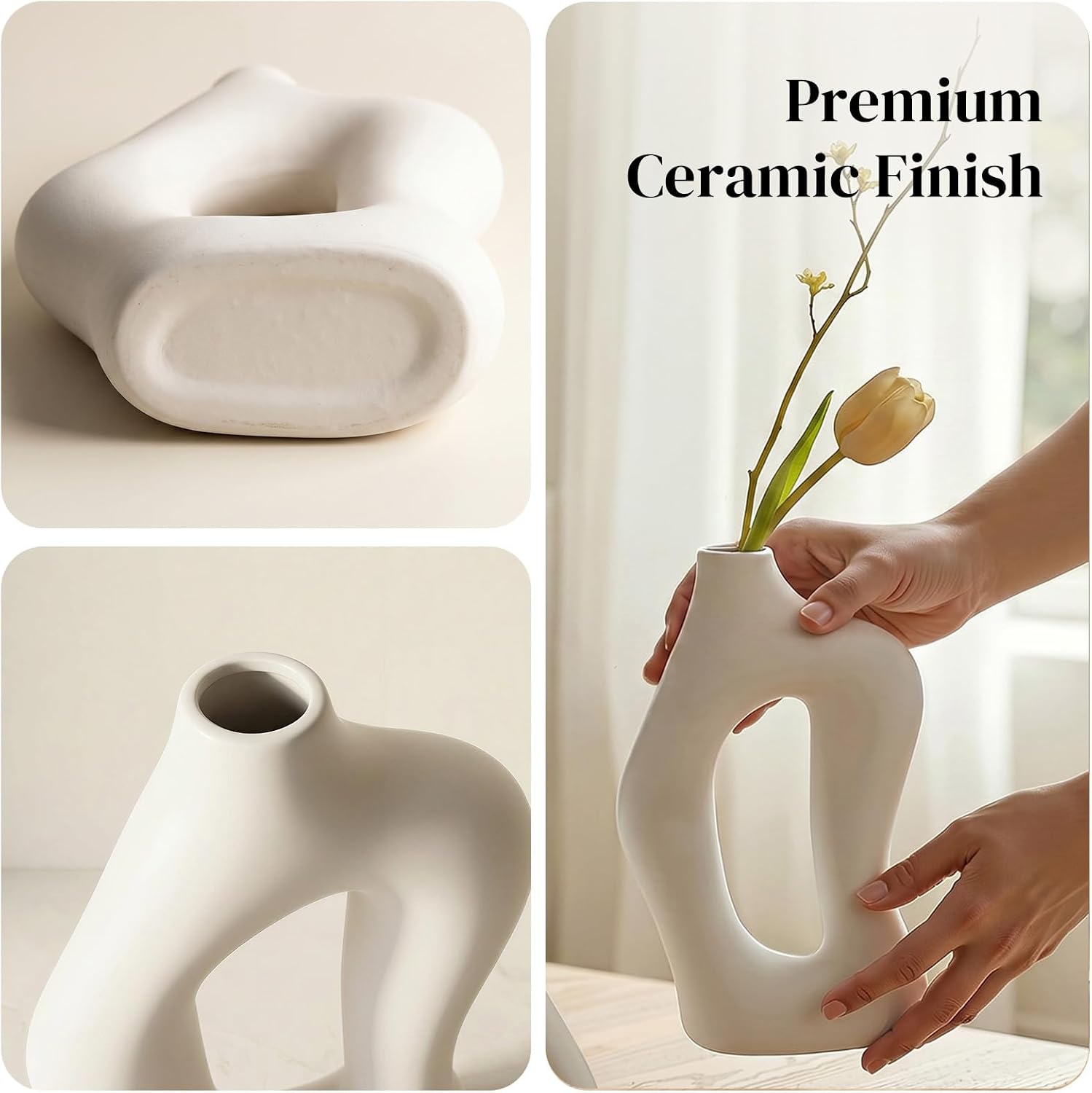 Hollow Ceramic Vase / White / Set of 2