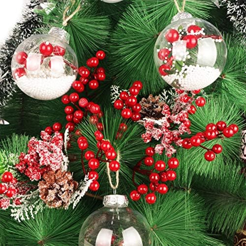 Fangoo 20 Pack 7 Inch Artificial Red Berry Picks for Christmas Tree Burgundy Red Berries Stems Holly Berry Branches Ornaments Wreath Crafts Wedding Holiday Season Winter Home Decor