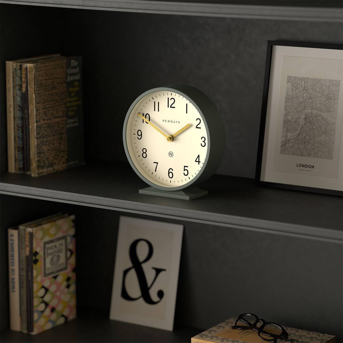 NEWGATE® Q Mantel Clock | Modern Classic Round Mantel Clock | Asparagus Green | Contemporary Style for Mantel, Desk
