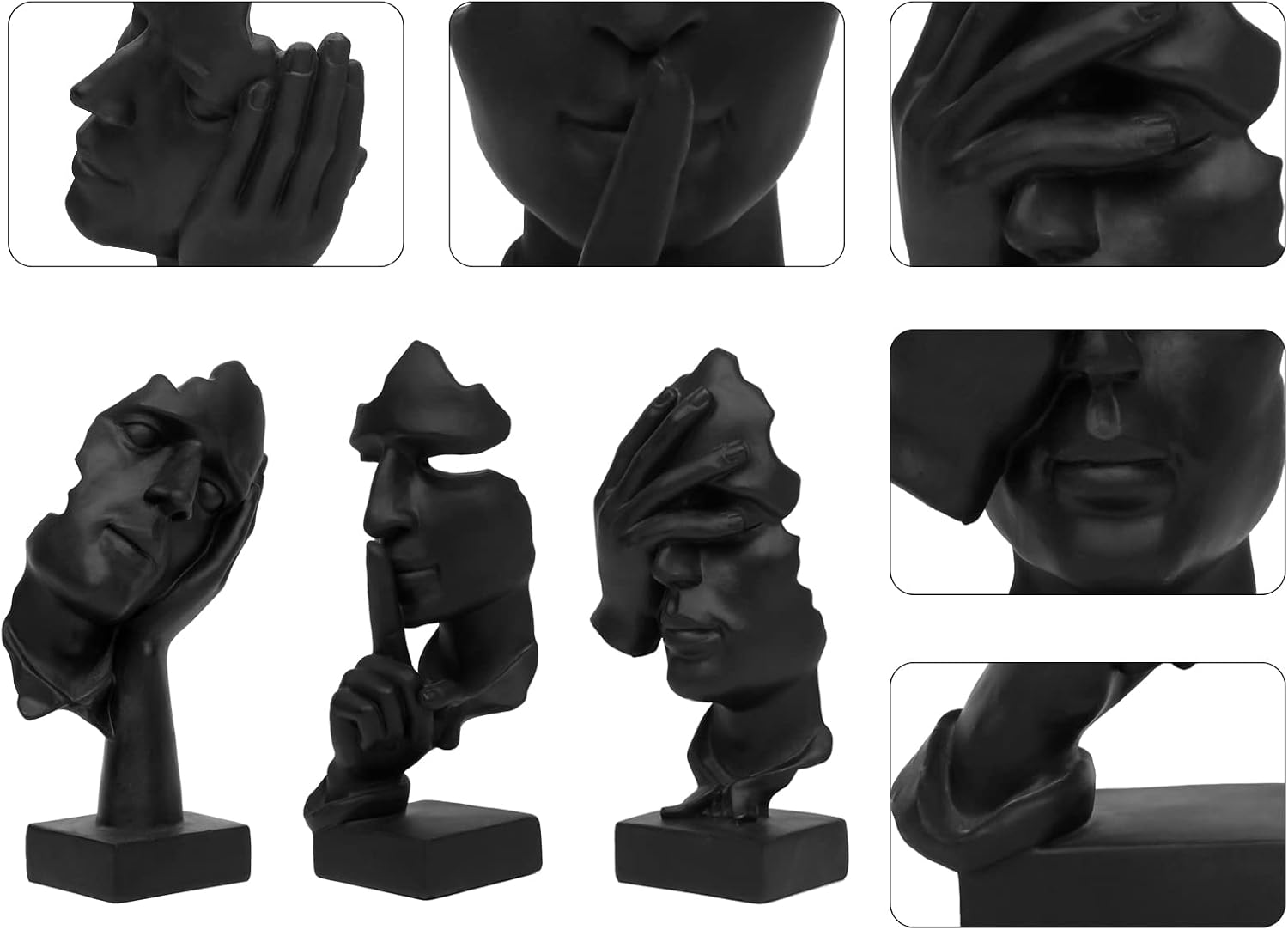 Thinker Statue / Silence is Gold Abstract Art Figurine / Black / Set of 3