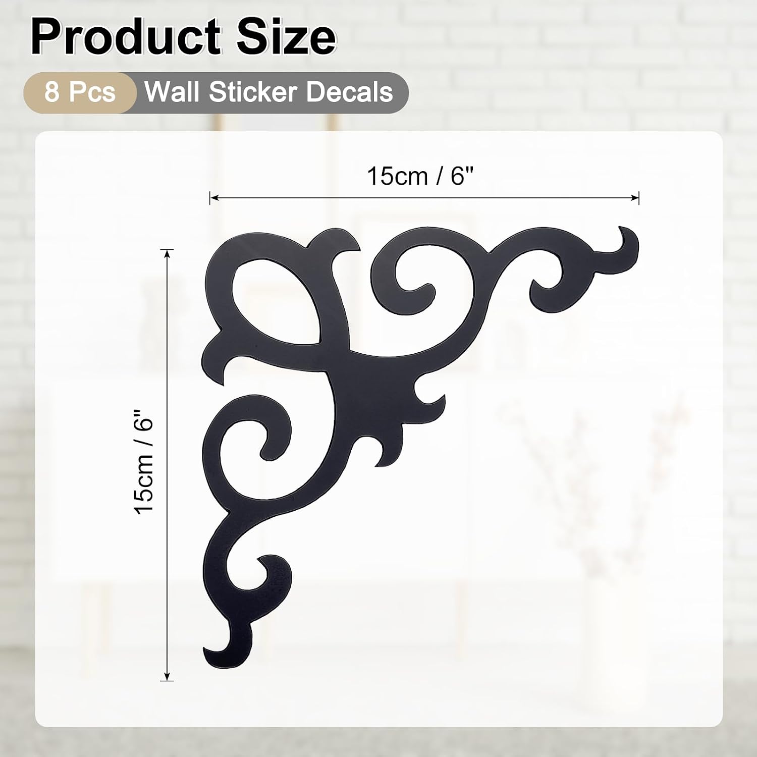Seif-Adhesive Wall Sticker Mirror Decals / 15cm x 15cm / Black / Set of 8