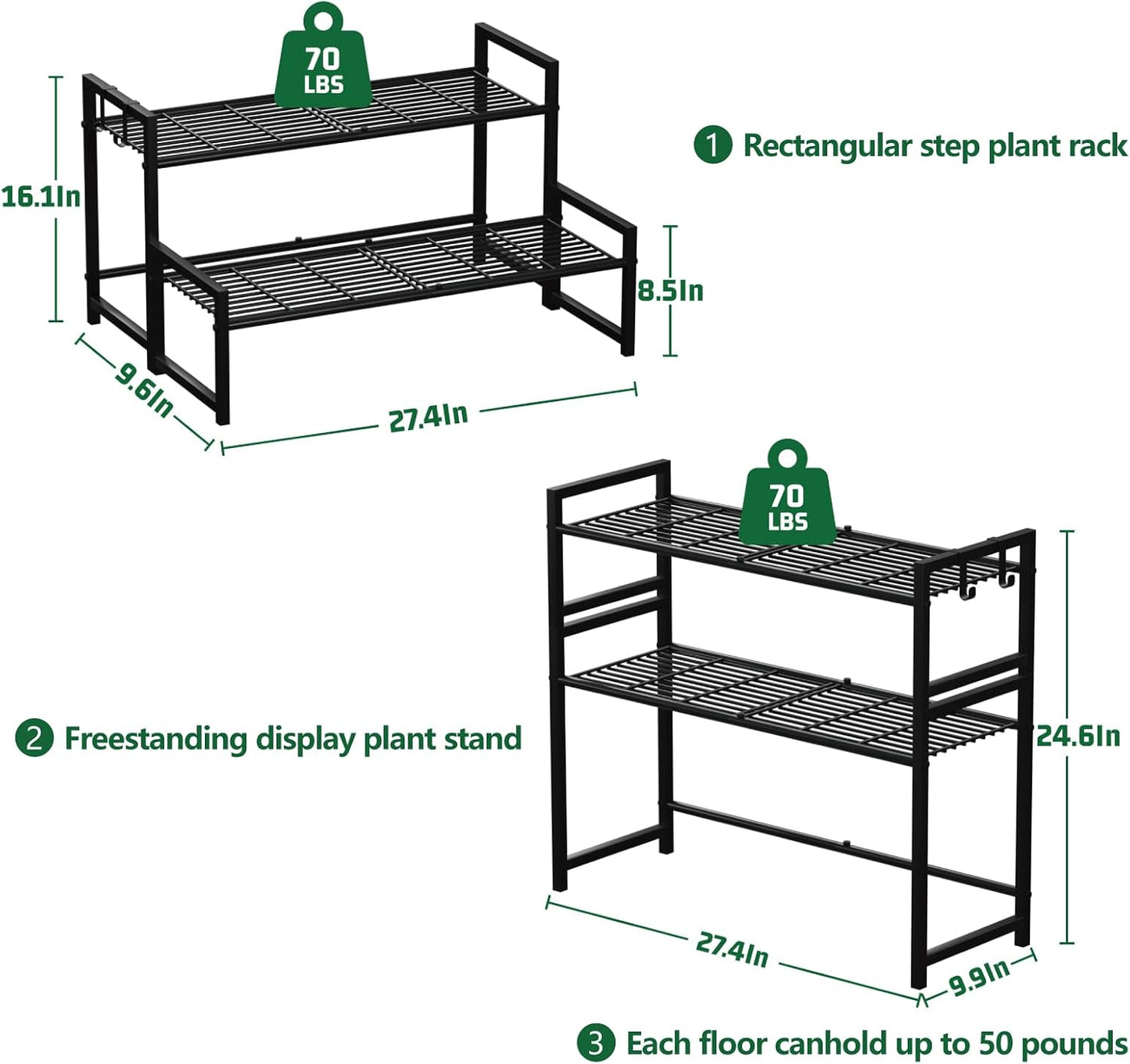 Garden 4 you 2-Tier Metal Plant Stand, Stackable Heavy Duty Flower Rack | 2-tier tall design for multiple