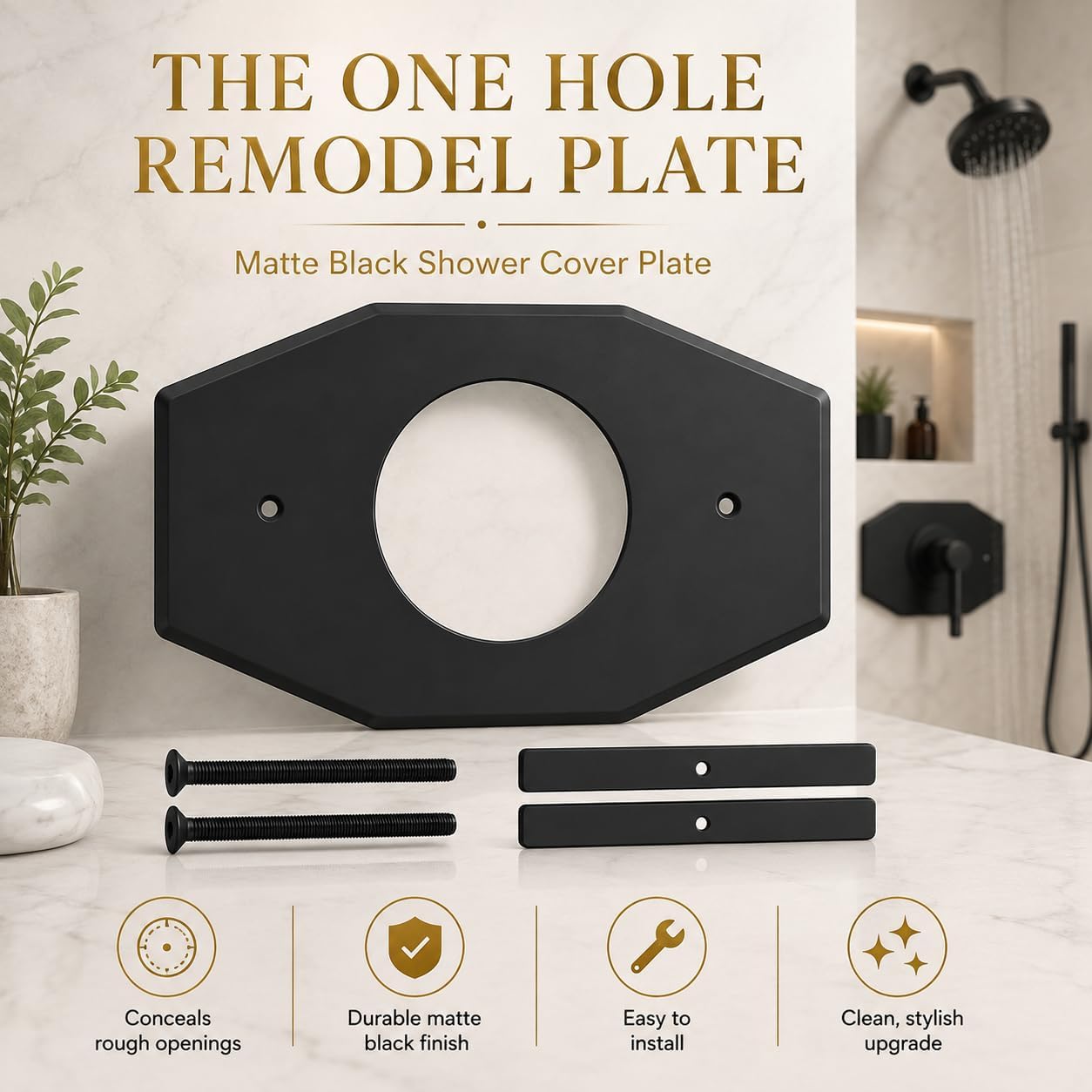 Westbrass One-Hole Remodel Plate for Moen and Delta, Matte Black, D502-62