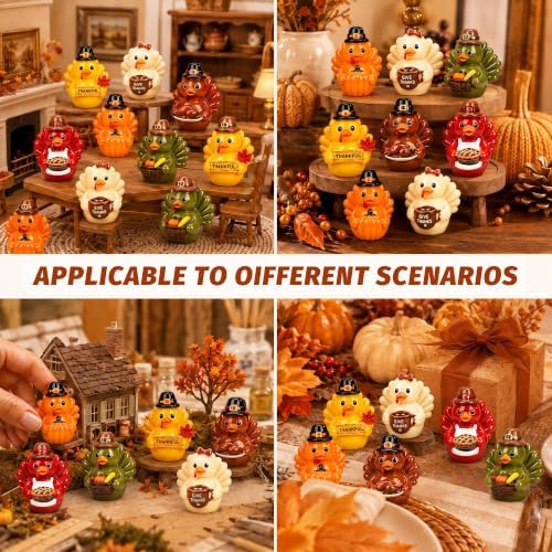 100Pcs Fall Mini Resin Ducks 6 Styles Thanksgiving Tiny Turkey Duck