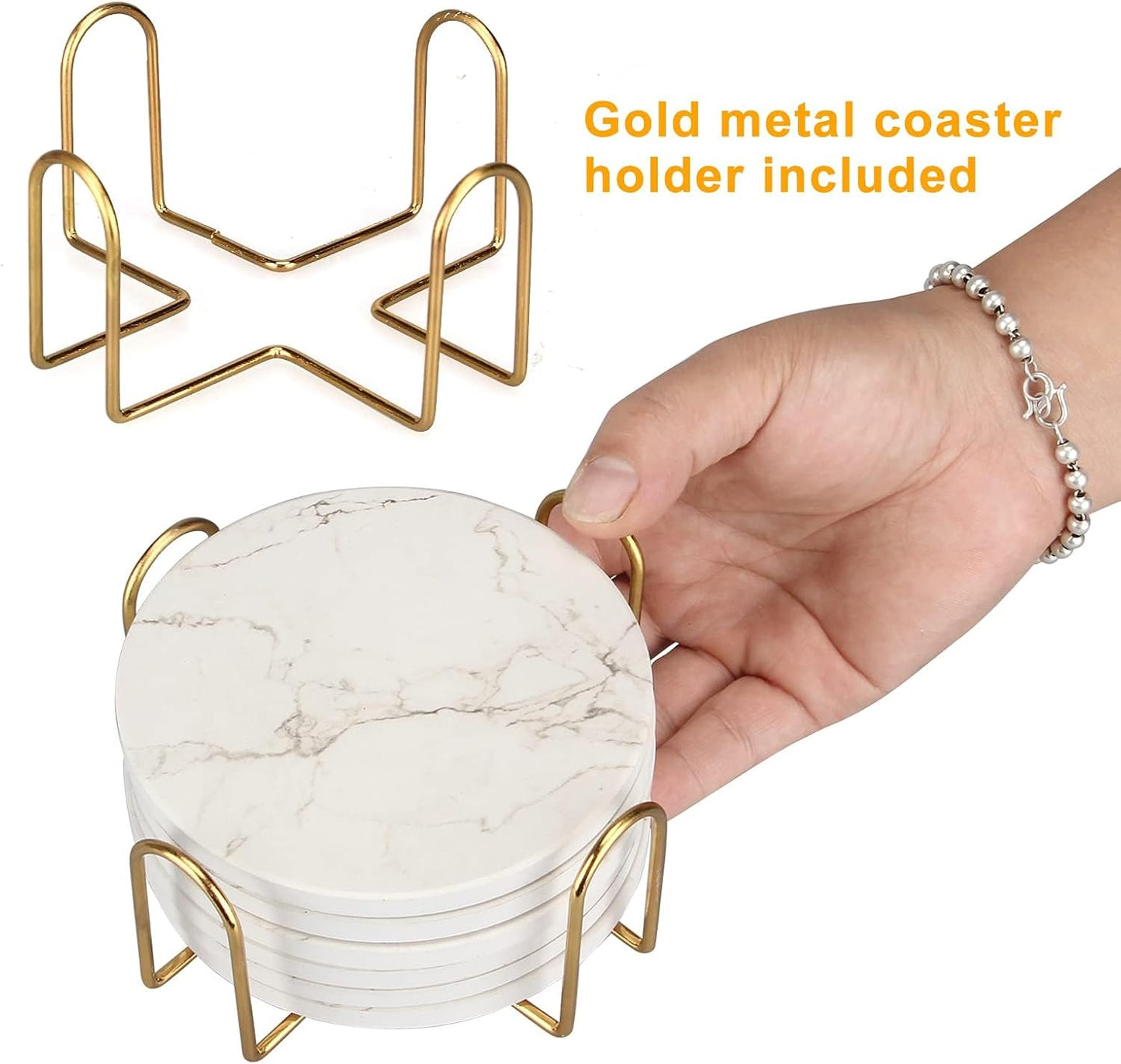 Holder Absorbent Drink Coasters Ceramic Coaster Bar Dining Coffee Table / White / Set of 6