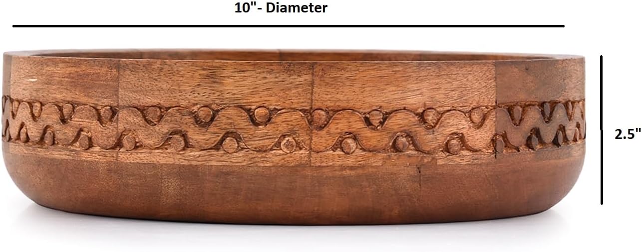 Mango Wood Decorative Round Carved Bowl for Decoration / 10 x 10 x 2.5
