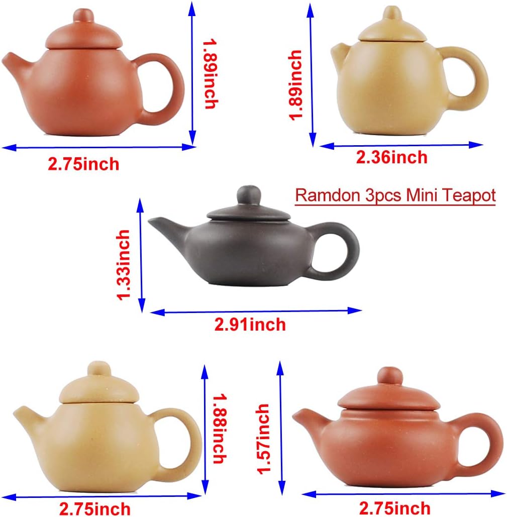 Chinese Wooden Rosewood 11" Curio Cabinets Shelf+ Mini Redware 2.5" Teacup / Plum / Set of 3
