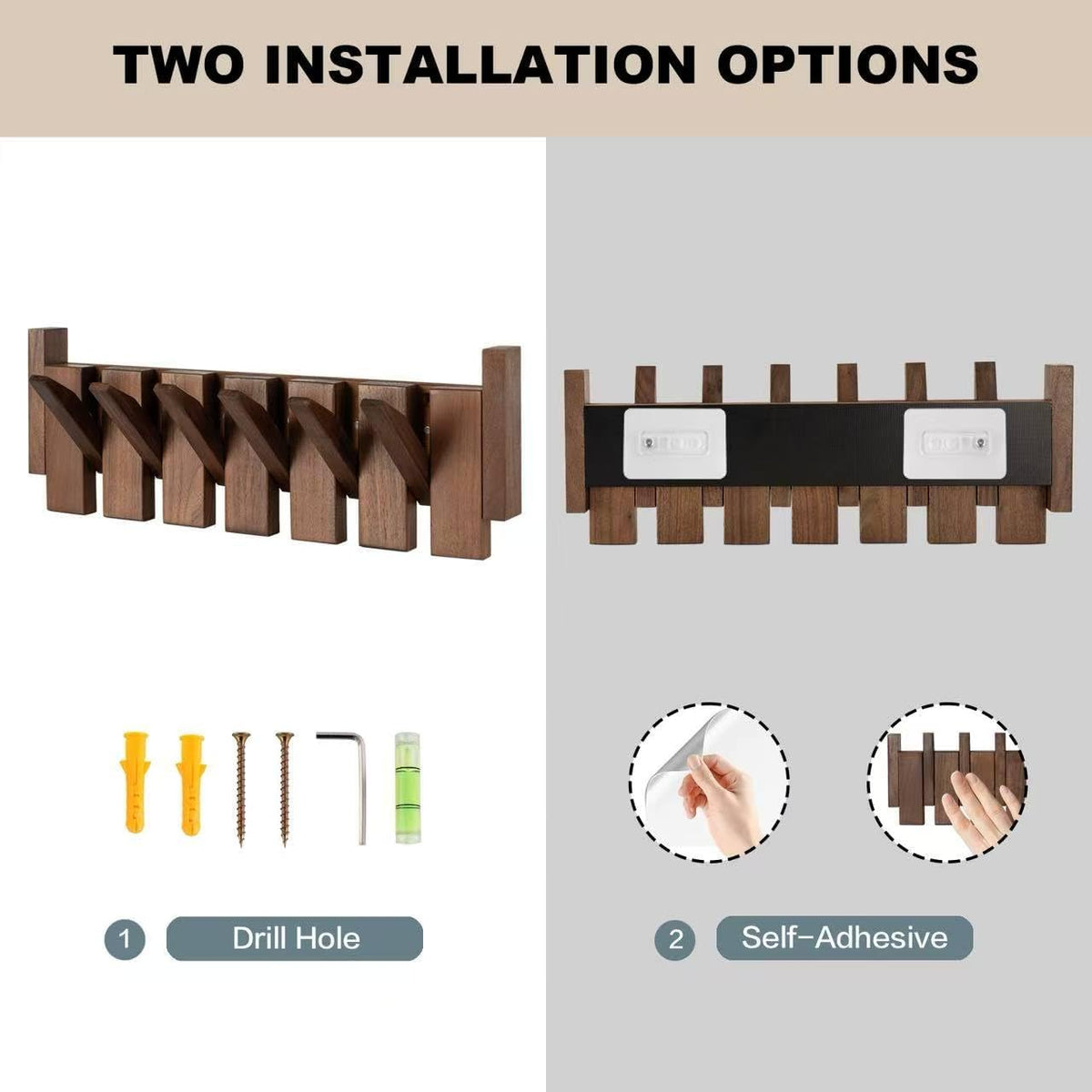 Black Walnut Piano Coat Rack, Coat Hooks for Wall with 6 Magnetic Retractable Hooks, Heavy Duty Space Saving Wall